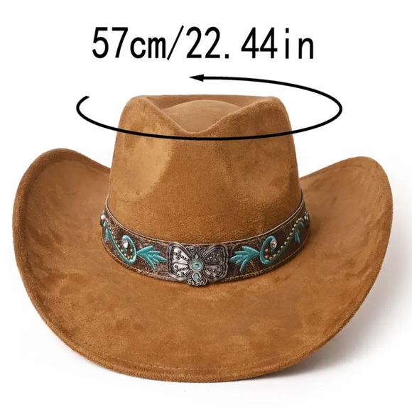 Western Cowboy/Cowgirl Hat with Turquoise Blue Embellished Band - Picture 5 of 9